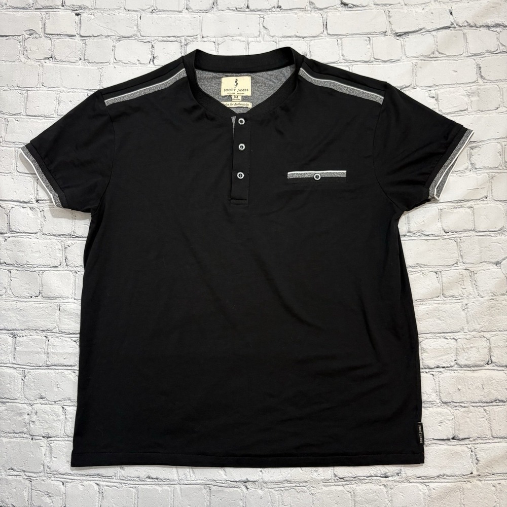 Scott James Men's Polo Shirt Size M Black "Strive For Authenticity" Golf Casual